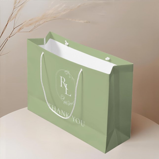 Grönt | Chic Blommigt Monogram Bröllop Tack (Skapare uppladdad)