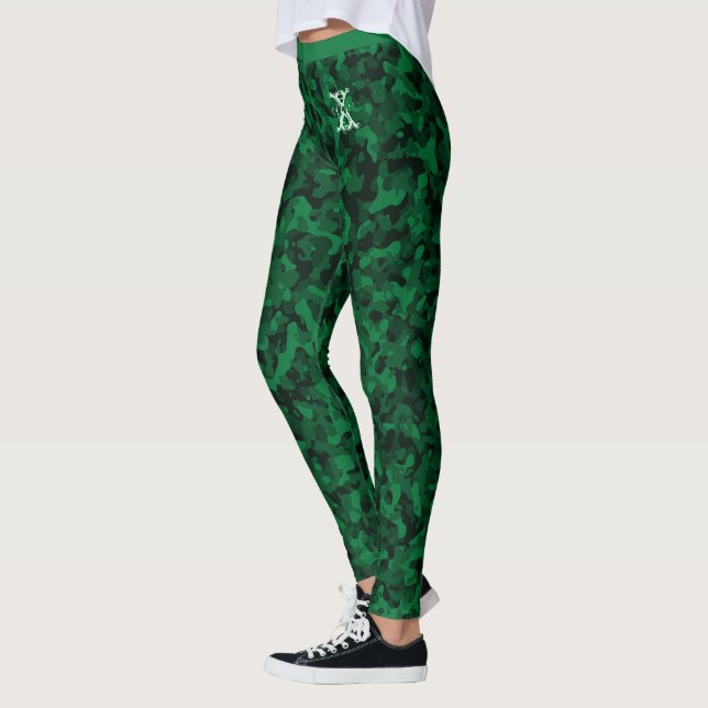 Grönt Chic Camouflage Mönster Anpassningsbar Monog Leggings (Vänster)