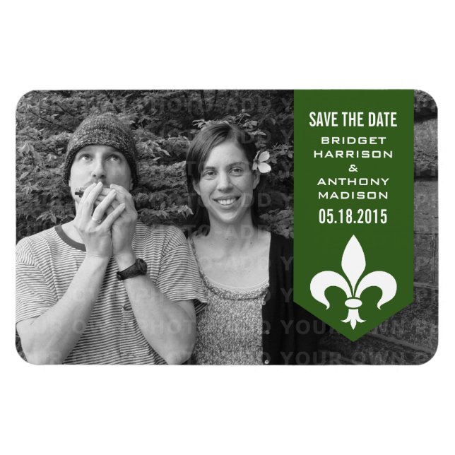 Grönt Chic Flourish Banner Spara datum magneter (Horisontell)