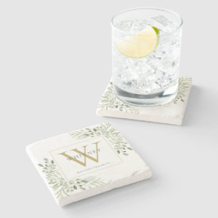 Grönt Chic Guld Monogram Stenunderlägg