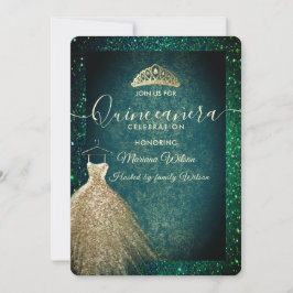 Grönt chic Guld-sekvins dress tiara Quinceañera I Inbjudningar