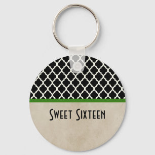 Grönt Chic Quatrefoil Sweet 16 Keychain Nyckelring