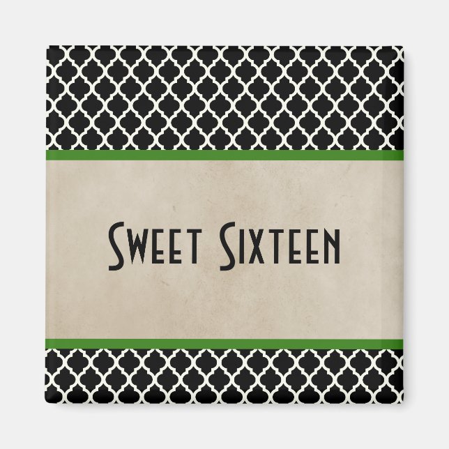 Grönt Chic Quatrefoil Sweet 16 Magnet (Framsidan)