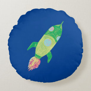 Grönt Chilensk Space Rocket Star Rund Kudde