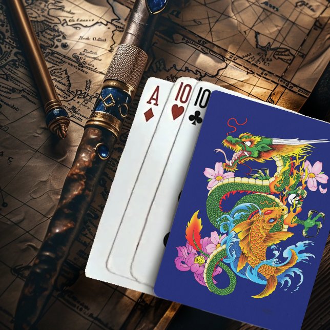 Grönt Chinese Dragon Koi Casinokort (Skapare uppladdad)