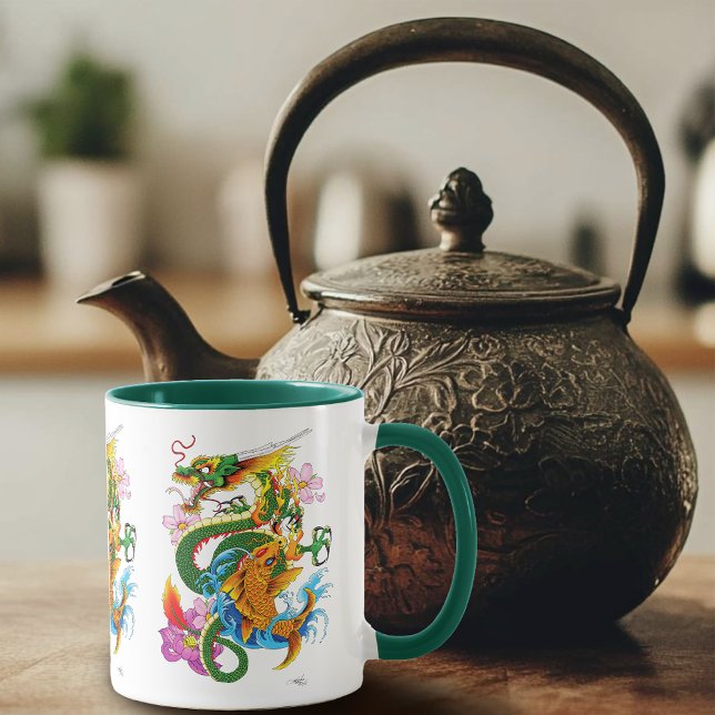 Grönt Chinese Dragon Koi Mugg (Skapare uppladdad)