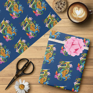 Grönt Chinese Dragon Koi Presentpapper