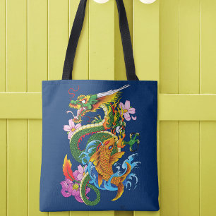 Grönt Chinese Dragon Koi Tygkasse