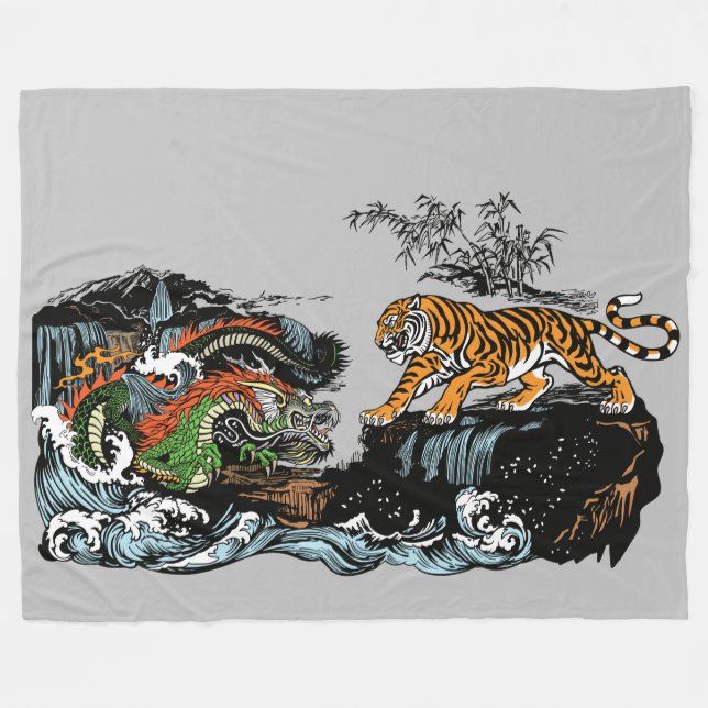 grönt Chinese Dragon mot Tiger Fleecefilt (Framsidan (Horisontell))