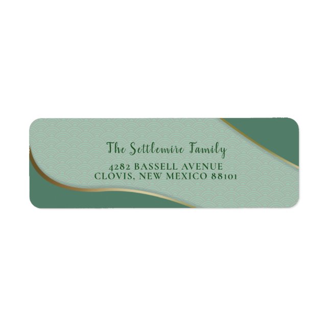 Grönt Chinoiserie Abstrakt Cloud Mönster Guld Line Returadress Etikett (Framsidan)