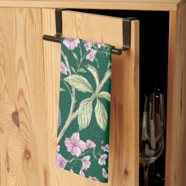 Grönt Chinoiserie blommigt elegant Kökshandduk (Thirds Fold)