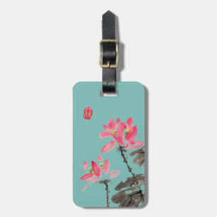Grönt Chinoiserie Freehand Watercolor Lotus Flower Bagagebricka