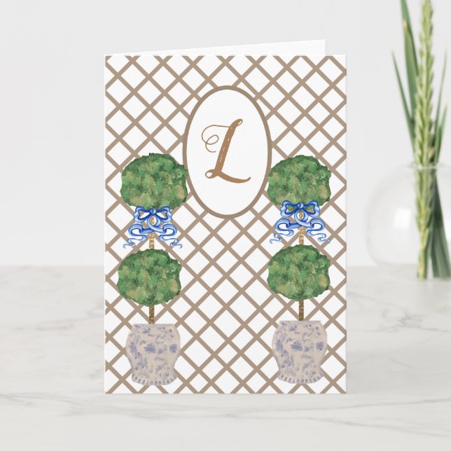 Grönt Chinoiserie Ginger Burk Burk Topiary Basket Kort (Framsida)