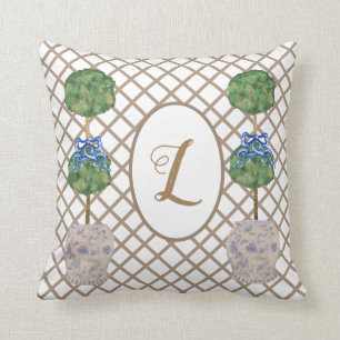 Grönt Chinoiserie Ginger Burk Burk Topiary Basket Kudde