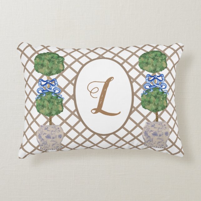 Grönt Chinoiserie Ginger Burk Burk Topiary Basket  Prydnadskudde (Framsidan)