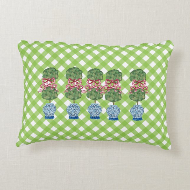 Grönt Chinoiserie Ginger Burk Burk Topiary Lumbar Prydnadskudde (Baksidan)