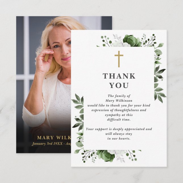 Grönt Christian Firande i livets begravningsfoto Tack Kort (Fram/baksida)