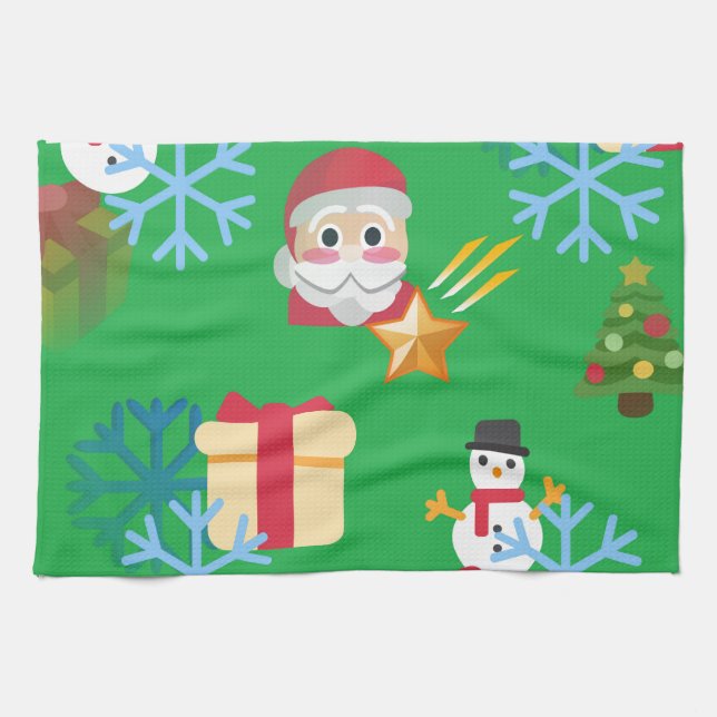 grönt christmas emoji kökshandduk (Horisontell)