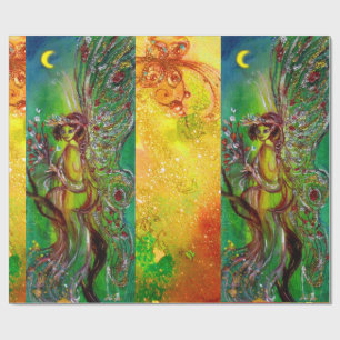 GRÖNT CHRISTMAS FAIRY,GULD SPARKLES,BLOMMIGT SWIRY PRESENTPAPPER