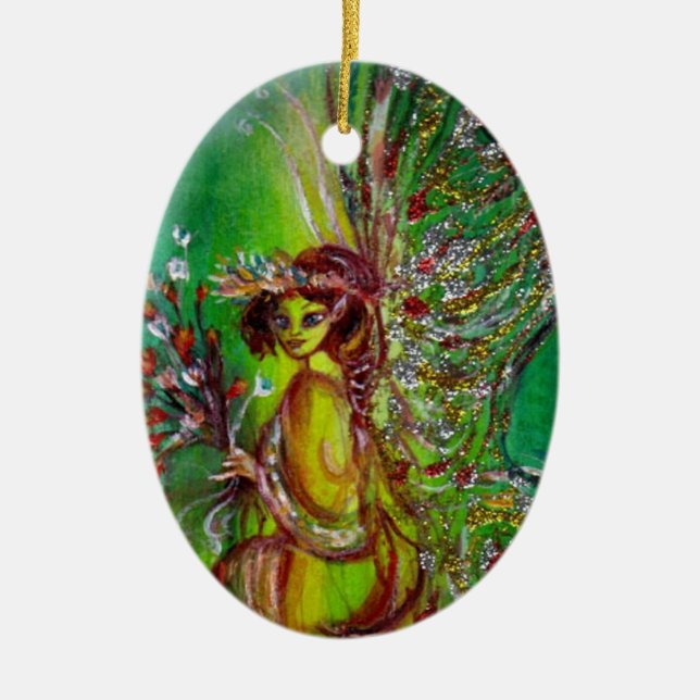 GRÖNT CHRISTMAS FAIRY MED EMERALD GEMSTONE JULGRANSPRYDNAD KERAMIK (Framsidan)