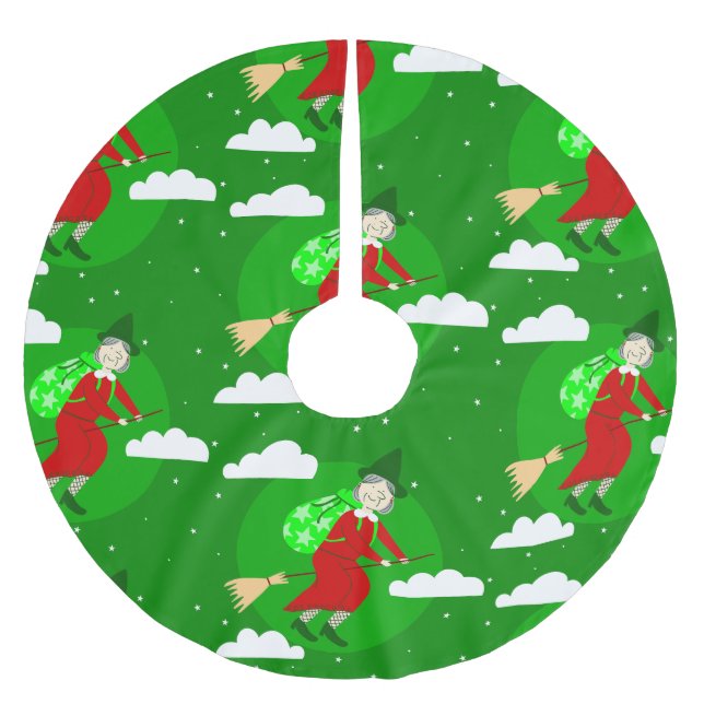 grönt christmas häxanas broomrider spookmas julgransmatta borstad polyester (Framsidan)