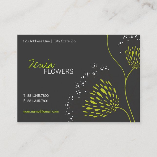 Grönt Chrysanthemum Flowers Elegant Chic Blommigt Visitkort (Framsida)