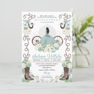 Grönt Cinderella Carriage Western Quinceañera Inbjudningar