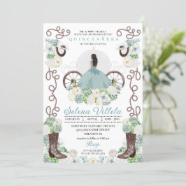 Grönt Cinderella Carriage Western Quinceañera Inbjudningar