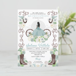 Grönt Cinderella Carriage Western Quinceañera Inbjudningar