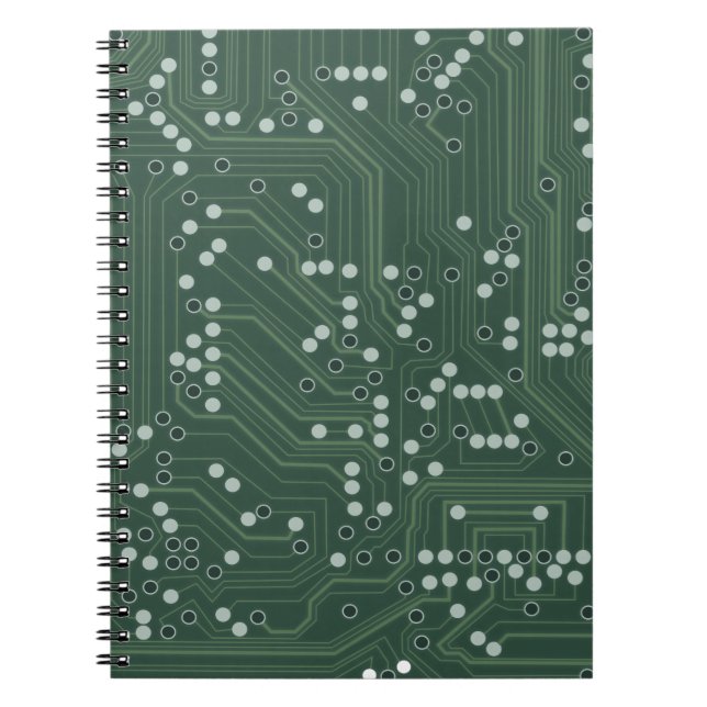Grönt Circuit Board Background Mönster Art Anteckningsbok Med Spiral (Framsidan)