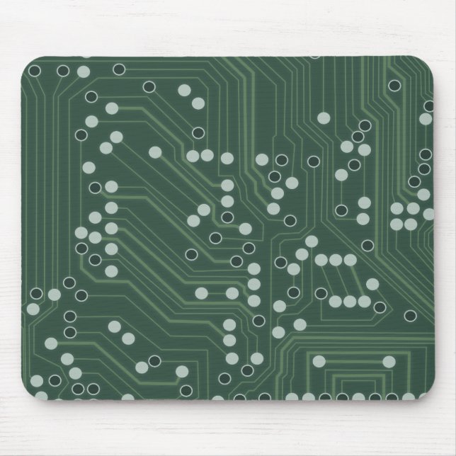 Grönt Circuit Board Background Mönster Art Musmatta (Framsidan)