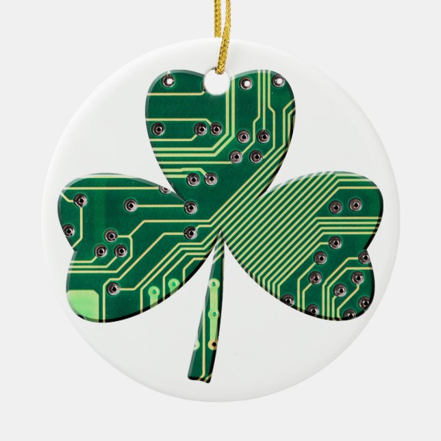 Grönt Circuit Board St Patrick Day Shamrock Julgransprydnad Keramik (Framsidan)