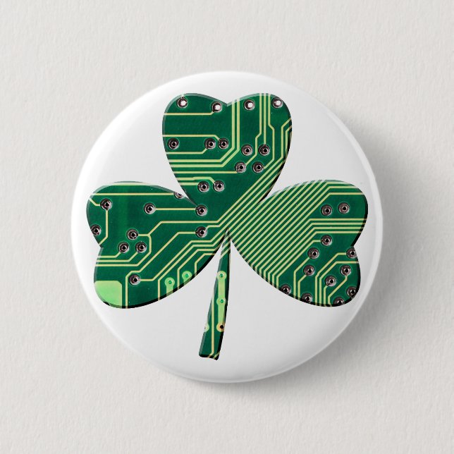 Grönt Circuit Board St Patrick Day Shamrock Knapp (Framsida)