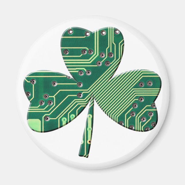 Grönt Circuit Board St Patrick Day Shamrock Magnet (Framsidan)