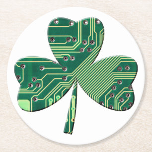Grönt Circuit Board St Patrick Day Shamrock Underlägg Papper Rund