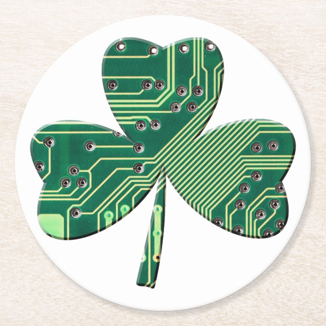 Grönt Circuit Board St Patrick Day Shamrock Underlägg Papper Rund (Framsidan)