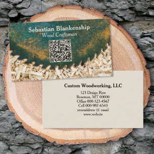 Grönt Circular Saw QR Code Woodworking Craf Visitkort