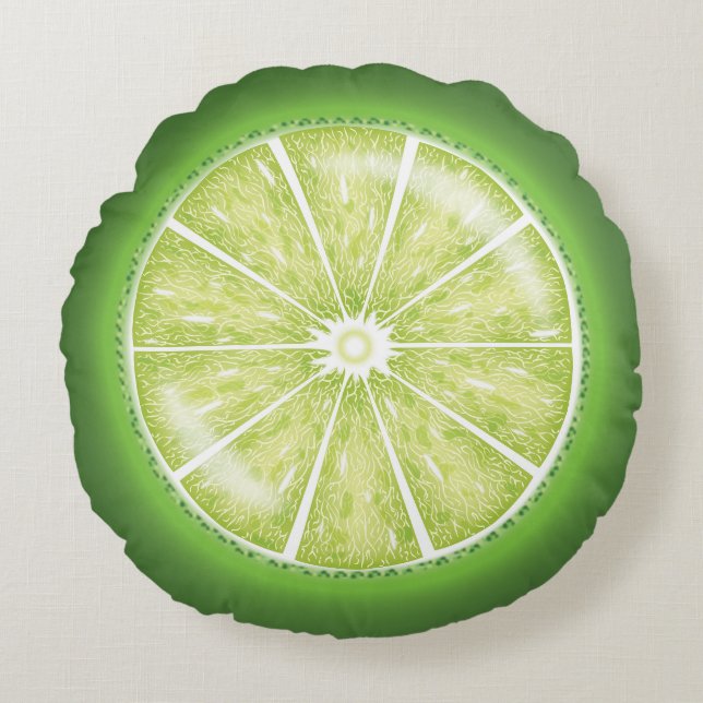 Grönt Citrus Fruit Slice Tecknad Illustration Rund Kudde (Framsidan)