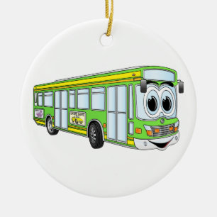 Grönt City Buss Tecknad Julgransprydnad Keramik