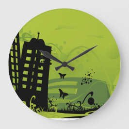Grönt City Wall Clock Stor Klocka