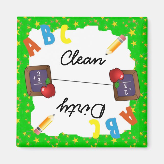 Grönt Clean & Dirty School Chalkboard Magnet (Framsidan)