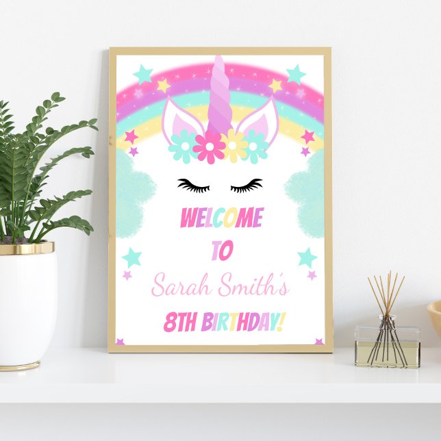 Grönt Cloud Unicorn Välkommen Signs Poster (Green Cloud Unicorn Welcome Signs)