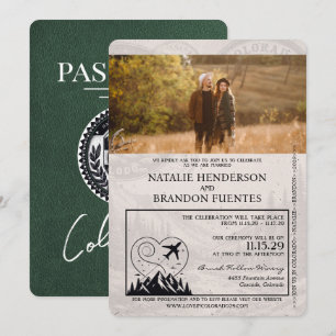 Grönt Colorado Passport Bröllop Inbjudningar