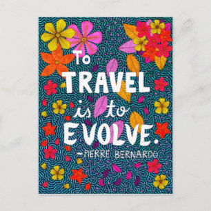 Grönt Colorful Flowers Typography Travel Quote Vykort