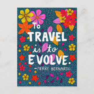 Grönt Colorful Flowers Typography Travel Quote Vykort