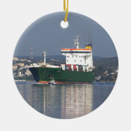 Grönt Commercial Vehicle Ferry Julgransprydnad Keramik
