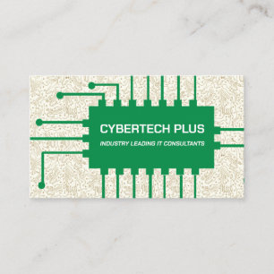 Grönt Computer Chip och Circucuits IT Tech Visitkort
