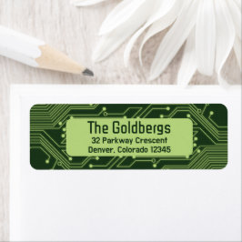 Grönt Computer Circuit Board Pub Mitzvah Adress Returadress Etikett