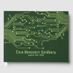 Grönt Computer Circuit Board Pub Mitzvah Gästböcker