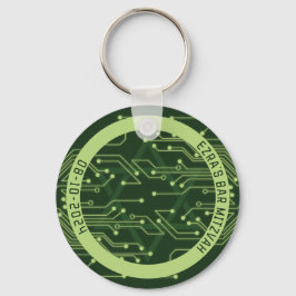 Grönt Computer Circuit Board Pub Mitzvah Nyckelring